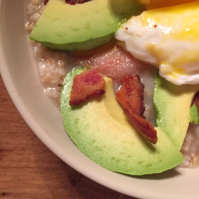 avocado, bacon, eggs, oats